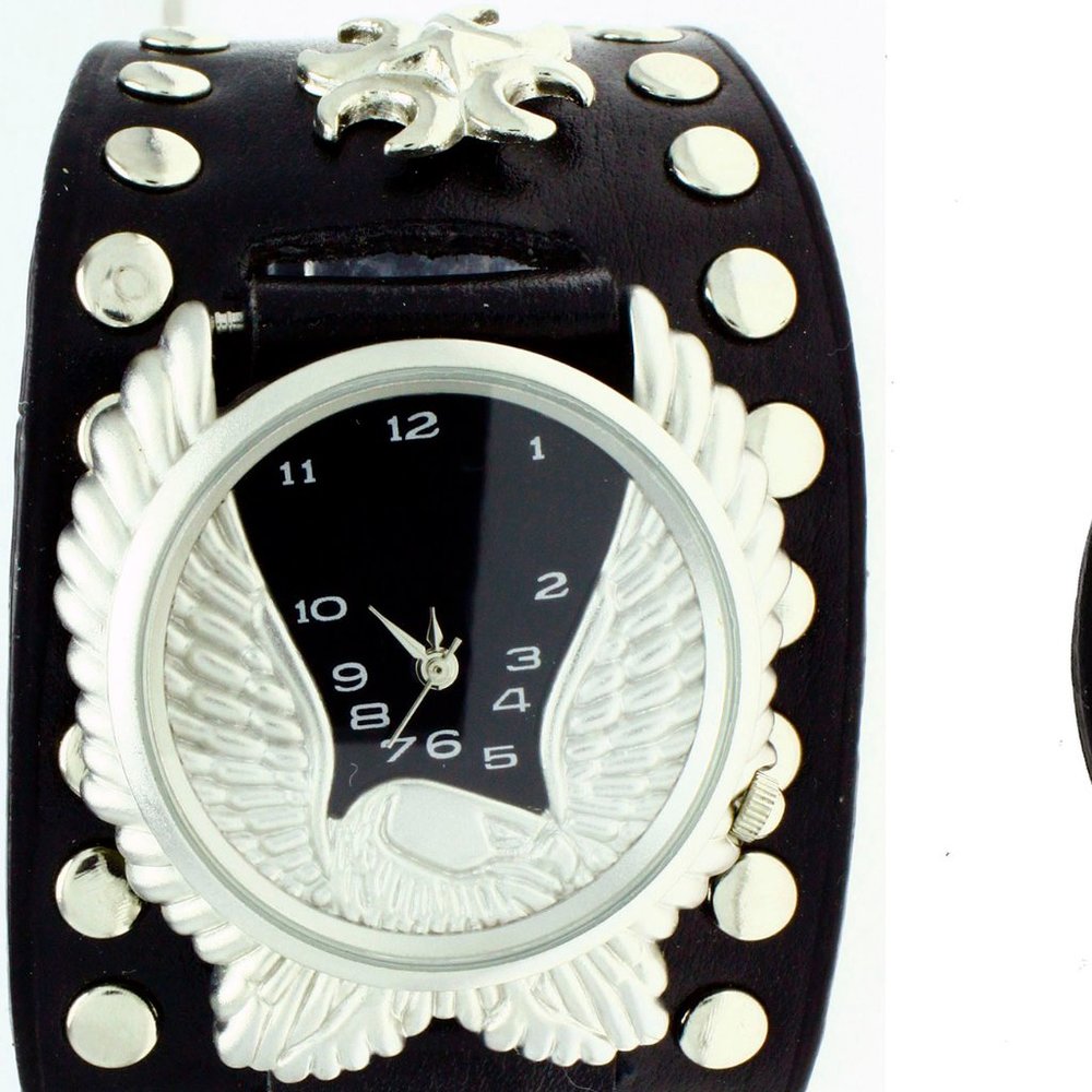 NEW Black Cuff Bracelet BIKER PUNK Eagle Watch